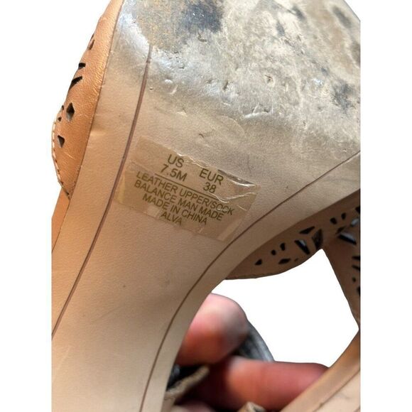 Sam Edelman Alva Tan Leather Peep-Toe Heeled Sandals Size 7.5 Zipper Closure Cut - Picture 11 of 13